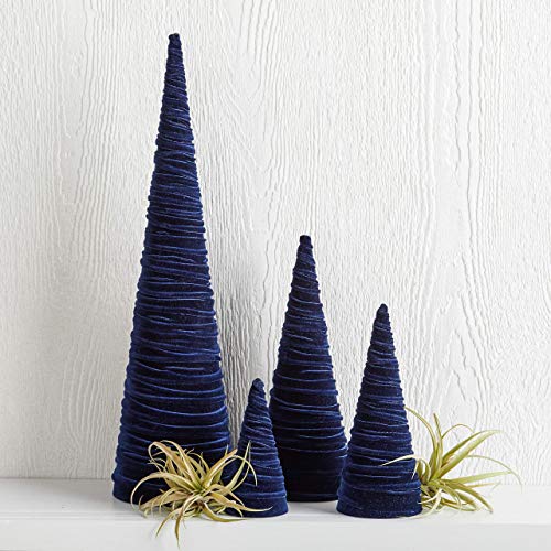 Image of Your Heart's Content Velvet Trees Set of 4 Navy, Handcrafted Blue Valentine Tree Tabletop, Winter Wedding Centerpiece, Office Bookshelf, Cozy Gift for (Navy)