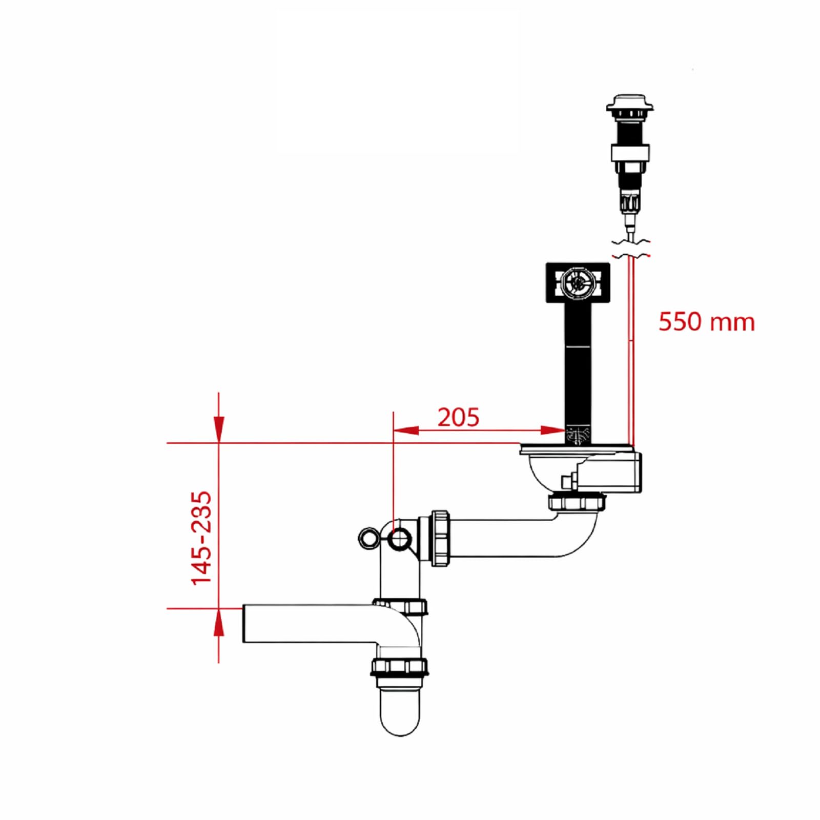 QLS Sifón automático para un fregadero 3 1/2" dorado | Diseño compacto de PVC e inox con conexión para lavavajillas o lavadora, kit de montaje y juntas