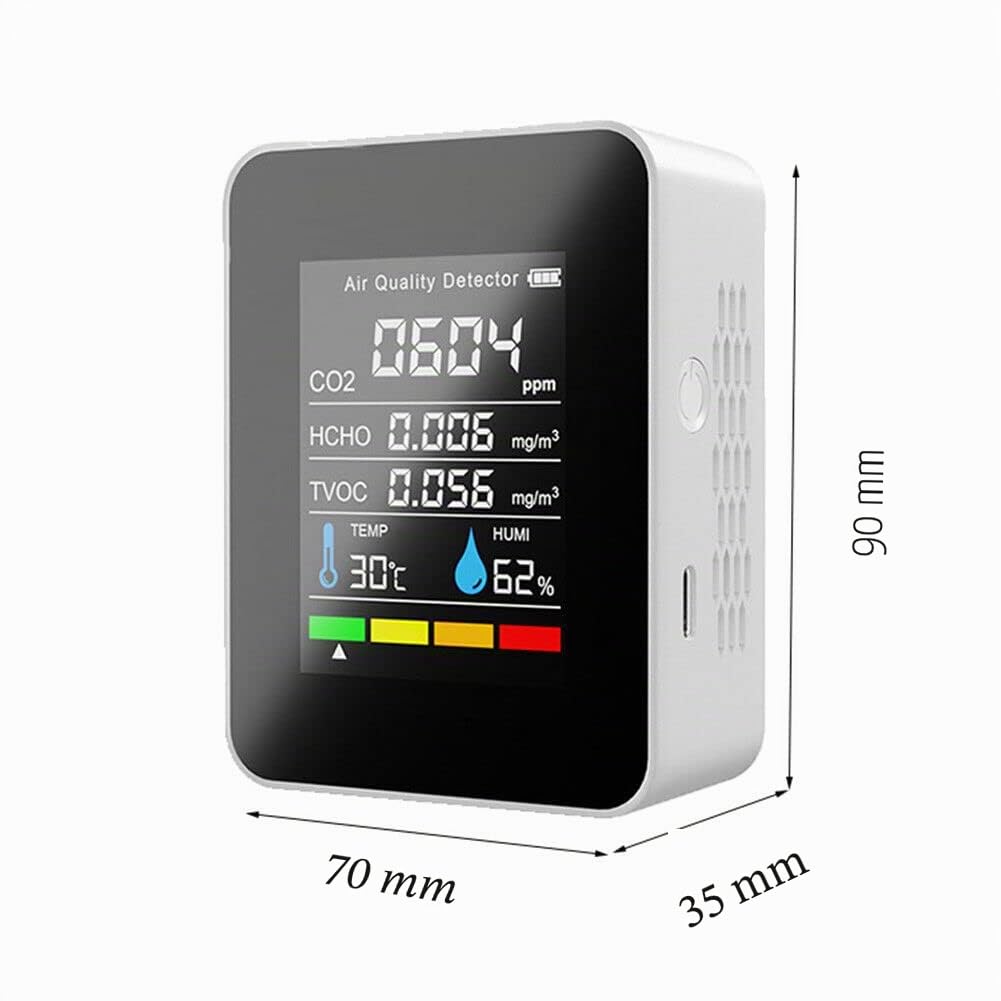 Misuratore di qualità dell'aria Monitor di qualità dell'aria per / HCHO/TVOC/TEMP/HUMI Multifunzionale 5 in 1 Rilevatore di anidride carbonica Dati in tempo reale e Registrazione della media