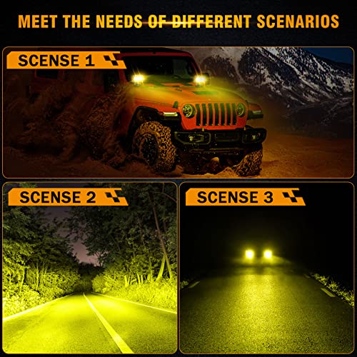 Image of Auxbeam LED Amber Fog Light, 4Inch 60W Led Driving Offroad Lights Pod Super Bright with Wiring Harness Kit Yellow Flood Beam Pod Light for Truck SUV ATV UTV Jeep Wrangler Motorcycle