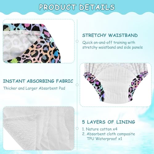 ALAZA Leopard Print Rainbow Cheetah Polka Dot Cotton Potty Training Underwear Pants for Toddler Girls Boys, 2t, 3t, 4t, 5t4