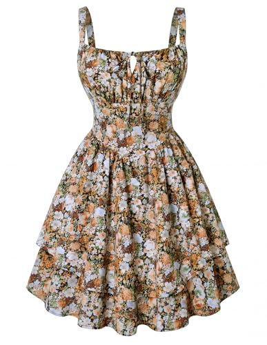 Image of Scarlet Darkness Floral Mini Corset Dress for Women Teen 2026 Summer Spring Flowy A-Line Sundress with Pockets