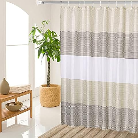 MORNITE Stall Shower Curtain Tan for Bathroom, Gold Brown White Neutral Stripes Cloth Fabric Set with 6 Hooks, 36" W×72" H Inch Cover