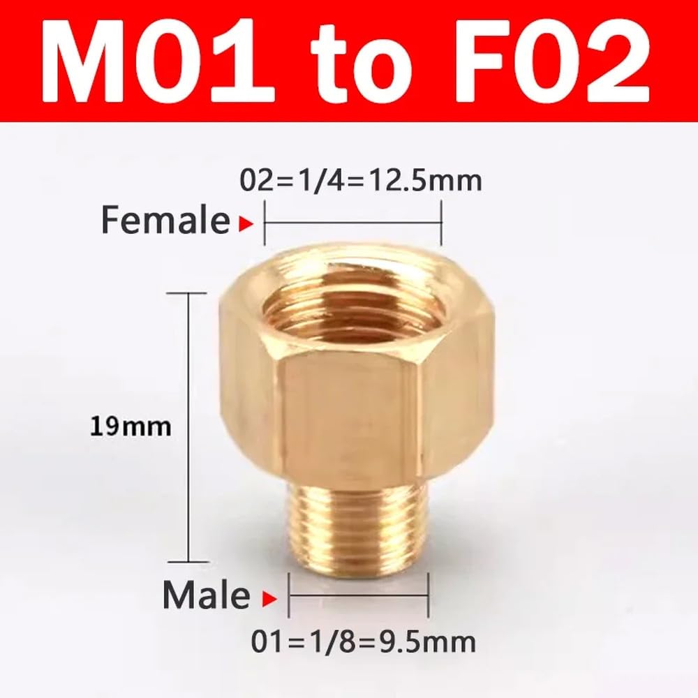 10 piezas Adaptador de acoplamiento rápido de latón para conversión de manómetro macho a hembra de 1/8", 1/4", 3/8", 1/2", M01, F02, 50 piezas