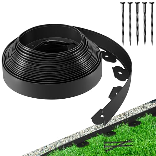 LMYYGOO 2in Landscape Edging Border 40 FT with 40 Spikes, Black No-Dig Garden Edging Lawn Border - Perfect for Creating Clean Lines and Definite Borders for Your Landscaping,Yard, and Pathway