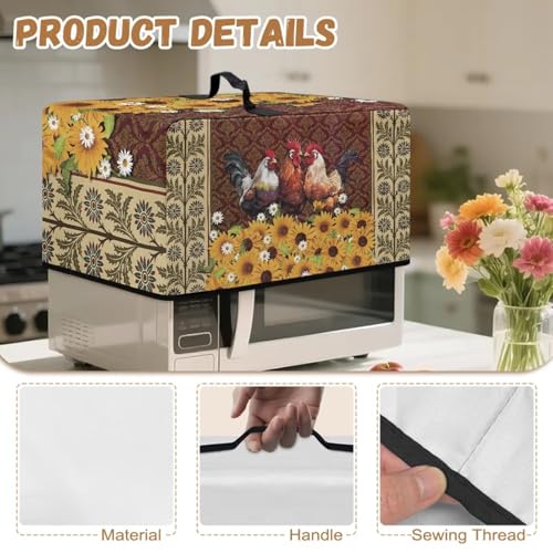 Image of Microwave Oven Dust Cover Air Fryer Toaster Oven Protector, Stain-Resistant Small Appliances Cover, S, 18.25 x 14.5 x 11 Inches, Rooster Chicken Sunflower Daisy