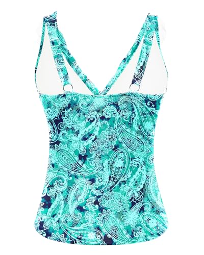 Image of Ruffle V Neck Tankini Top Only Women Tummy Control Swimsuit Tank Top | Removable cups for custom bust lift, Blend soft spandex to stretch easily