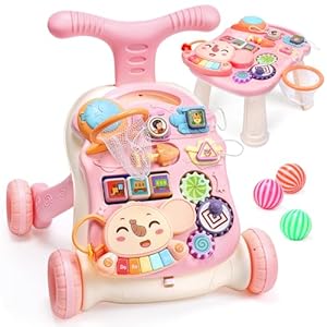 CUTE STONE Baby Walker for Girls, 2 in 1 Sit to Stand Learning Walker and Activity Center, Learning to Walk, Early Push Walking Toys for Toddler Infant