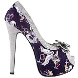 Show Story Silver Butterfly Print Bow Platform High Heel Stiletto Pumps,LF80814