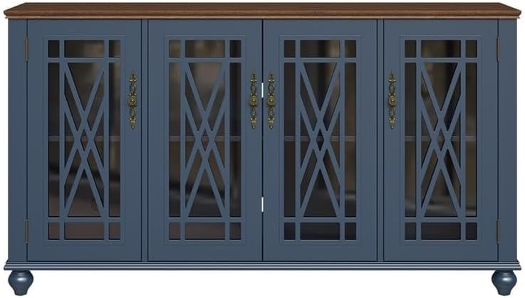 LIVILAND Aparador de cocina de madera estilo vintage de 63" - azul marino