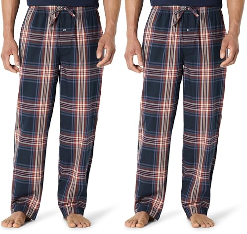 Image of Amazon Essentials Men's Straight-Fit Woven Pajama Pant with Pockets, Navy Large Plaid, X-Large (Pack of 2)