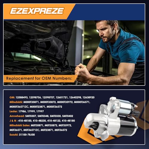 Image of Ezexpreze 17986 New Starter Replacement for Chevy Traverse 09-17, GMC Acadia 07-16, Buick Enclave Lacrosse, Cadillac SRX XTS STS, Impala 12-20, Pontiac Saturn Suzuki 3.0L 3.6L V6 Engine OE#: 12645298