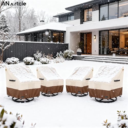 Image of ANartcle Swivel Patio Chair Cover 4 Pack,600D Waterproof Heavy Duty Outdoor Chair Cover(28 W x 33 D x 36 H inches),Patio Furniture Covers,Outdoor Furniture Covers Waterproof,Beige&brown