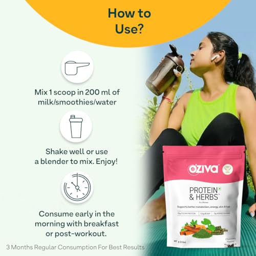 Image of OZiva Protein & Herbs for Women (Chocolate) I Manage Weight, Energy & Metabolism | Clean Protein, Shatavari, Green Tea I No Added Sugar, 2lbs (907gm)