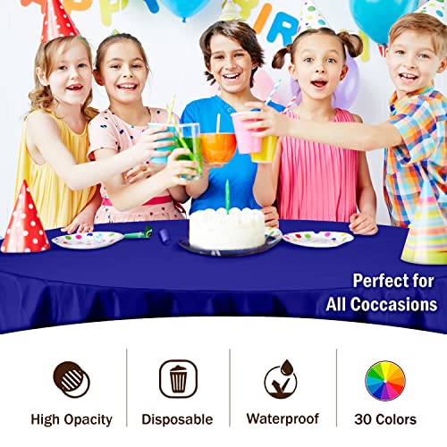 Image of Party Solids Navy Round Plastic Tablecloth - 84 Inch, Pack Of 24