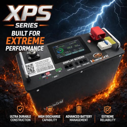 Image of MuscleGrid Thunder Pro 24V 120AH LiFePO4 Smart Battery, Heavy Duty, with Display Screen and Active Balancing (25.6, Volts)