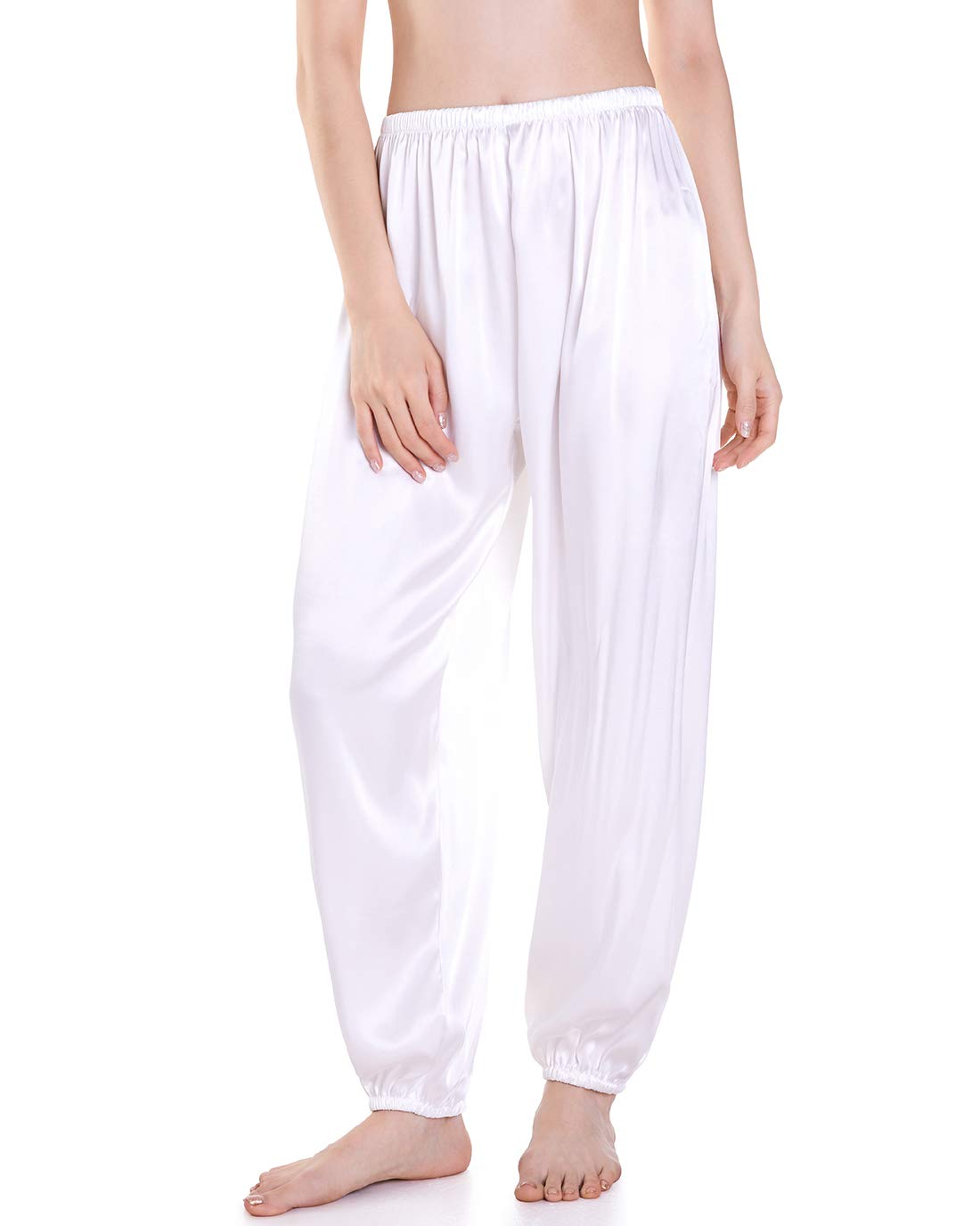 Wantschun Womens Pajama Pants Satin Silk Lounge Pants Yoga Pants Soft Casual Loose Elastic Waist Sleep Pajama Bottoms White Large