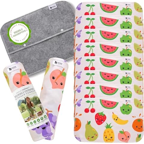 Paperless Paper Towels, 10-Pack Organic Cotton Reusable Paper Towels Washable Roll, Washable Cloth Paper Towels, Fabric Paperless Towels for Kitchen, Reusable Paper Towel Replacement Cloth Alternative Cover