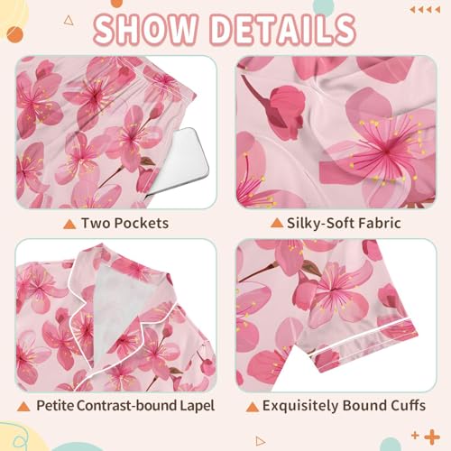Pink Cherry Blossoms Pajamas Set Summer Button Down Sleepwear Pjs Sets Comfy Loungewear3