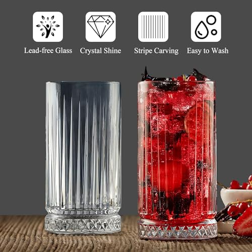 Image of Premium Juice Glasses Drinking Glasses,Highball Lead-Free Glasses,Tumblers for Water,Juice,Beer,Cocktail and Mixed Drinks- Pieces,Transparent(Crystal Glasses,6 Count(Pack of 1)),350 ML