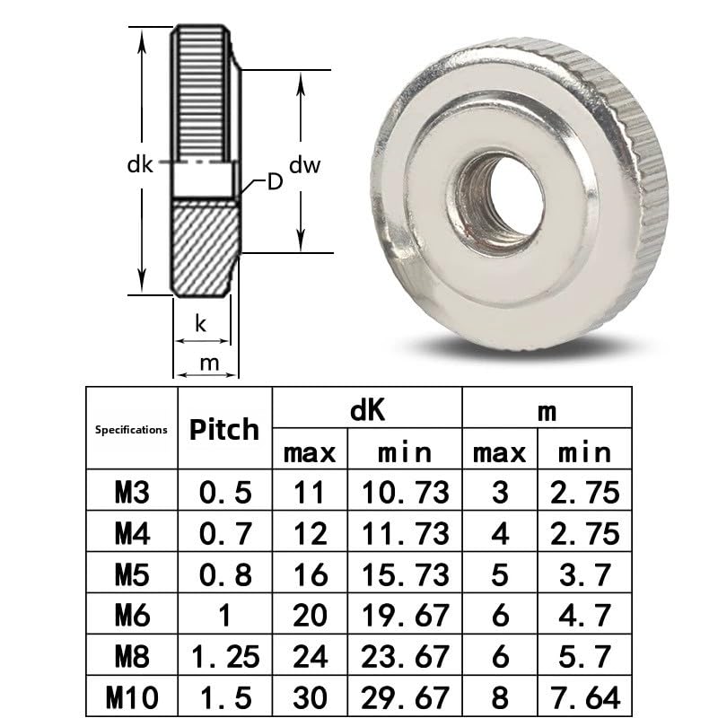 Tuercas moleteadas de acero galvanizado M3 M4 M5 M6 M8 M10 (20, M10)