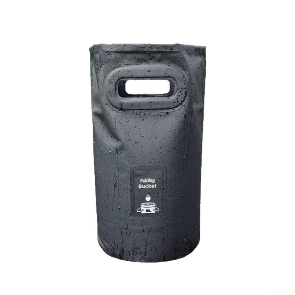 Secchio d'acqua pieghevole per campeggio e pesca, contenitore portatile pieghevole con design in PVC impermeabile, per picnic all'aperto (15 l, nero)