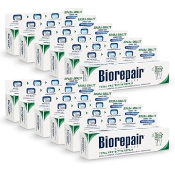 Biorepair, Dentifricio Total Protective Repair, 12 Confezioni da 60 ml, Ripara lo Smalto, Protegge da Placca, Tartaro e Carie, Ripara lo Smalto, Mantiene l'Alito Fresco, Dentifricio Senza Fluoro