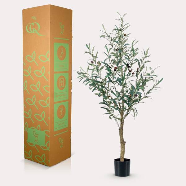 Sztuczna roślina oliwna – Olea Europaea – 115 cm – wysokiej jakości sztuczne drzewo z realistycznymi liśćmi i oliwkami – wiecznie zielona roślina dekoracyjna do wnętrz – salon, ogród zimowy i biuro