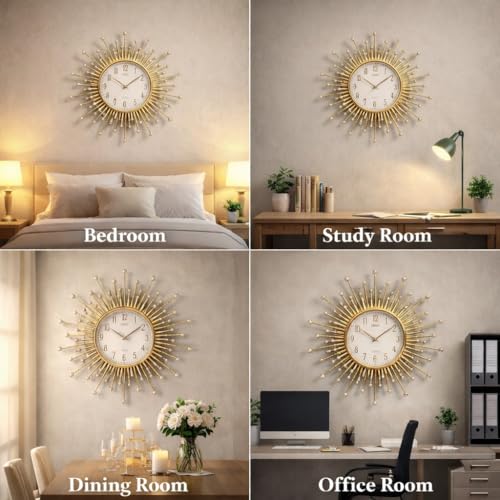 Image of ARMONIA Royale Luxury Wall Clock 64 cm Large Decorative Glass Wall Clock Silent Non-Ticking Sweep Movement Analog Clock for Living Room, Dining Room & Office Home Decor Gold Finish Plastic