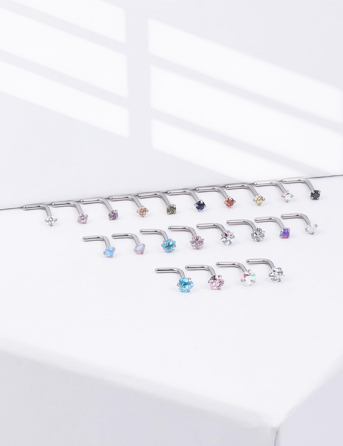 20/18g Nose Rings Studs Straight/L/Corkscrew Shape Bars Piercings Jewelry for Women Hypoallergenic Surgical Stainless Steel - Image 3