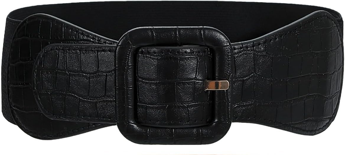 Womens Wide Elastic Belts - Leather Dress Cinch Belts with Square Buckle 29 5 x 2 3 Inches