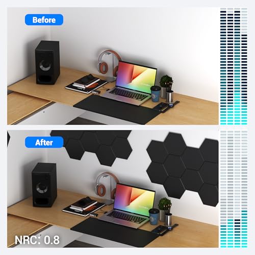Image of Acoustic Panels, Magrowill 12-Pack Soundproof Wall Panels 14 X 12 X 0.4 Inches, Sound Absorbing Panels with Full Self-Adhesive, Interior Wall Decor Felt Tiles Board