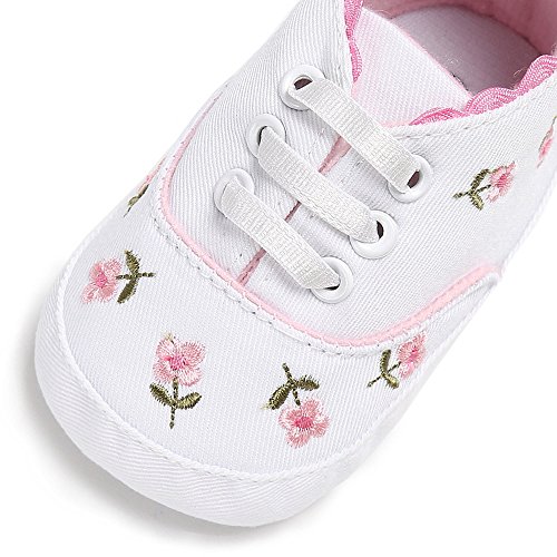 Baby Winter Clothes Infant Soft Crib Sole Baby Girls Shoes -Slip Canvas Floral Baby Shoes (White, 11)4