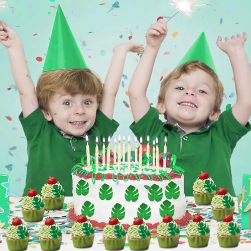 74 Stück Tortendeko Dschungel, mit Lebensmittelfarbe Tannengrün und Streudekor Dschungel Essbar, Jungle Cake Decoration, Essbare Blätter für Tortendeko, zum Backen, Kochen, Fondant