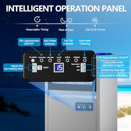 Image of Commercial Ice Maker Machine 150LBS /24H,45Lbs Storage,2 Water Inlet Modes | 50Pcs Clear Ice Cubes in 8-15Mins, Stainless Steel, Freestanding For Home,Bar,Office,Shop, Supports 3 /5-Gallon Bottle
