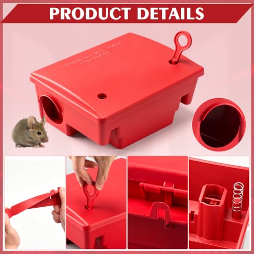 Image of Qualirey 12 Packs Rat Bait Stations Rodent Traps Outdoor Indoor, Red | Large Bait Boxes for Mice and Rats Mouse Traps Bulk, Lockable with Key, Keep Pets and Children Safe