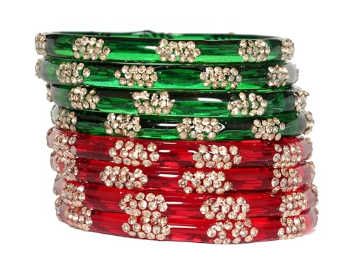 Image of Swara Creations Crystal Bangles for Women /Raindrop Kada Set /Multicolor glossy finished bangles Kadas with Silver stonework bangles for women & girls(8Pcs)(SKU265)