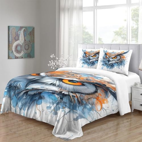 Housse de couette 3D parure de lit imprimé style animalier hiboux