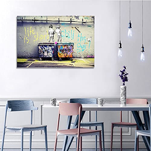 Life Is Short Banksy Wall Decor - Playing Babies Cartoon Canvas Print Wall Art For Living Room Decor #TOP5