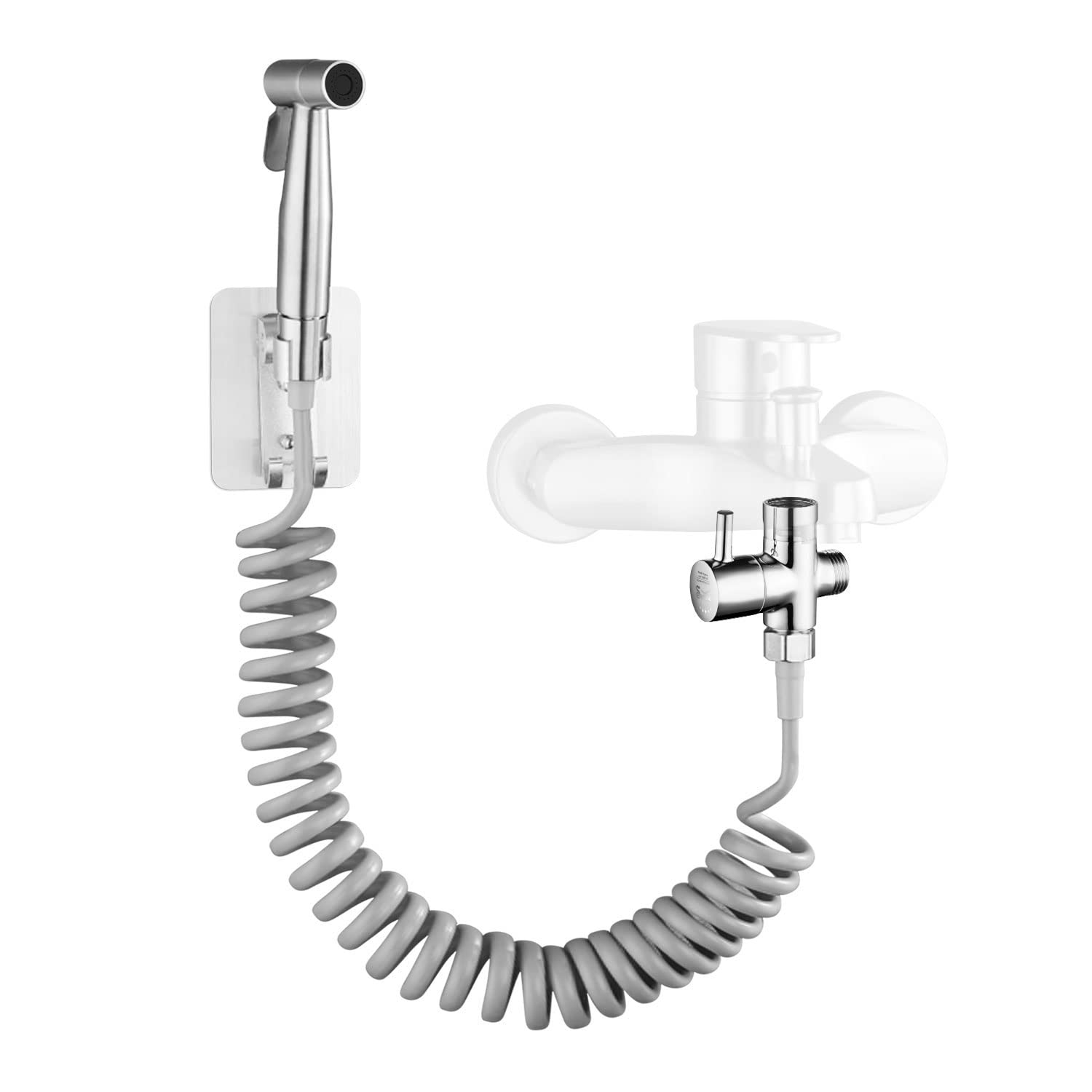 Bidet Sprayer for Toilet, Handheld Bidet Spray Water Kit, Bathroom Hand Shower for Self Cleaning – 304 Stainless Steel with 3 Meters Bidet Hose, No Drilling Base, T-valve