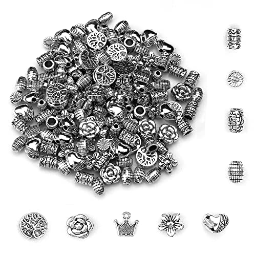 suaywo 100g Argent Perles Intercalaires Antique Mixte Tibetains Perles Espaces Separateur Perles d’Espacement en Métal pour Breloque Création de DIY Bijoux Collier Bracelet