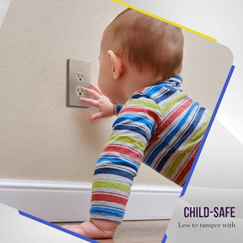 Image of ENERLITES Screwless Duplex Wall Plate, Child Safe Receptacle Outlet Cover, Standard Size, 1-Gang 4.68 inch x 2.93 inch, Unbreakable Polycarbonate Thermoplastic, UL Listed, SI8821-NK-5PCS, Nickel, 5 Pack