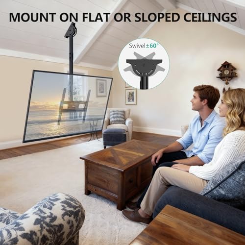 Image of WALI Ceiling TV Mount Long Arm, Full Motion Adjustable Bracket Fits Most LED, LCD TVs 26 to 65 inch, up to 99lbs, Height Extension up to 35.8 Inch, Mounting Holes up to 400x400mm (CM2665XL-P), Black