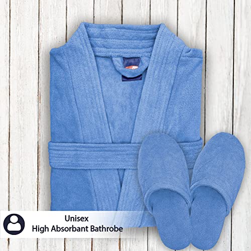 Image of Sassoon Venir Microfiber Bathrobe with Slippers for Men & Women, Unisex Luxury Bathrobe Towel, Spa Robe Combed (Pack of 1) - Heaven Color