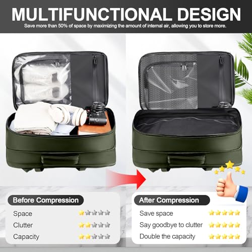Image of Vacuum Seal Backpack Travel with Pump, Expandable Vacuum Backpack with Air Compression System, Airback Vacpack TSA Lock Water Resistant Carry-On Luggage (Green)