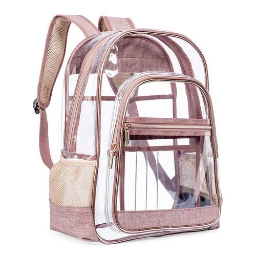 Klare Rucksack Damen Herren Transparent Schulrucksack Schultasche Wasserdicht Durchsichtig Tasche PVC durchsichtiger Teenager Backpack Clear School Bag für Reisen TäGlich Beruf Sport (Roségold) Cover