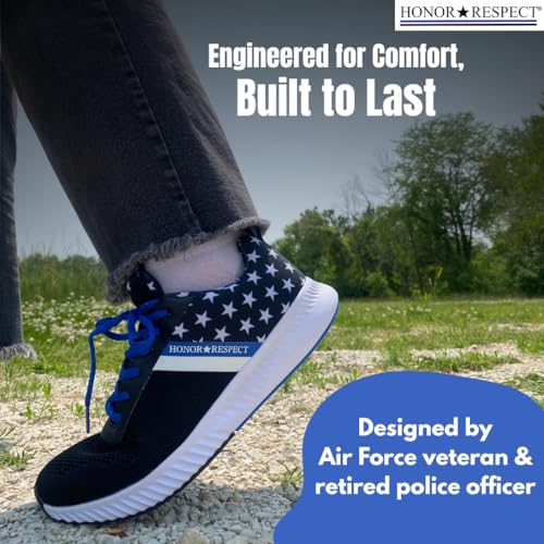 Honor and Respect Blue Line Athletic Shoes - Patriotic Performance Sneakers for Men & Women - First Responder Support Running Shoes - Comfortable Workout Footwear - Veteran Owned Business4