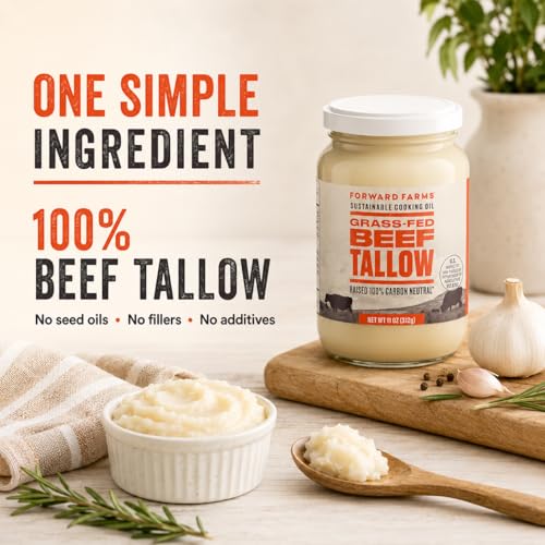 Image of Forward Farms Grass-Fed Beef Tallow for Cooking, 11 oz,(2 Pack) | 100% Pure Rendered Fat, Seed Oil Alternative, For Sauteing, Deep Frying, Searing, Keto, Paleo, Carnivore Friendly