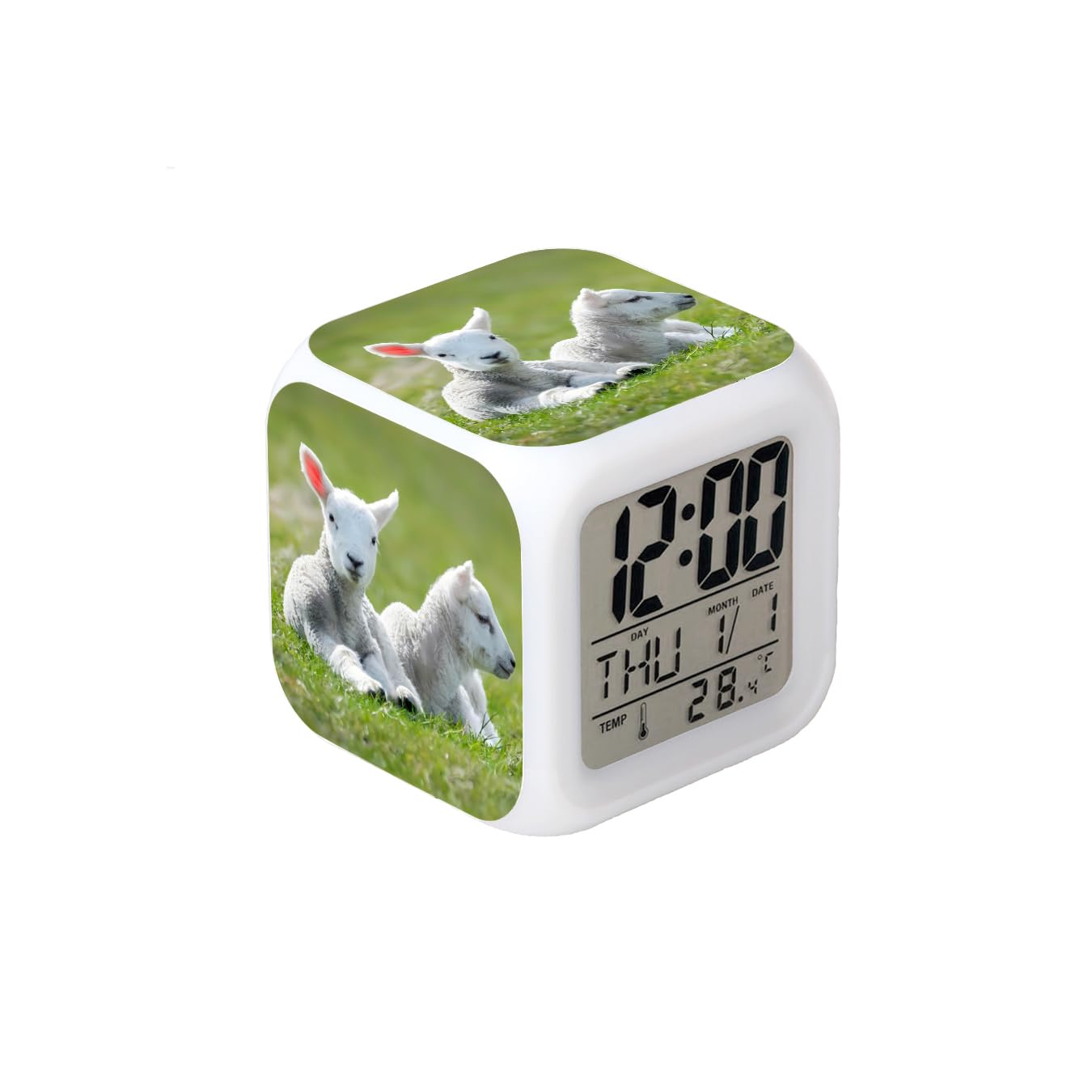 BoWay3＂Desk & Shelf Clock Sheep Pet Green Digital Alarm Clock with Led Lights Plastic Table Clock for Kids Teenagers Adults Home/Office Decor