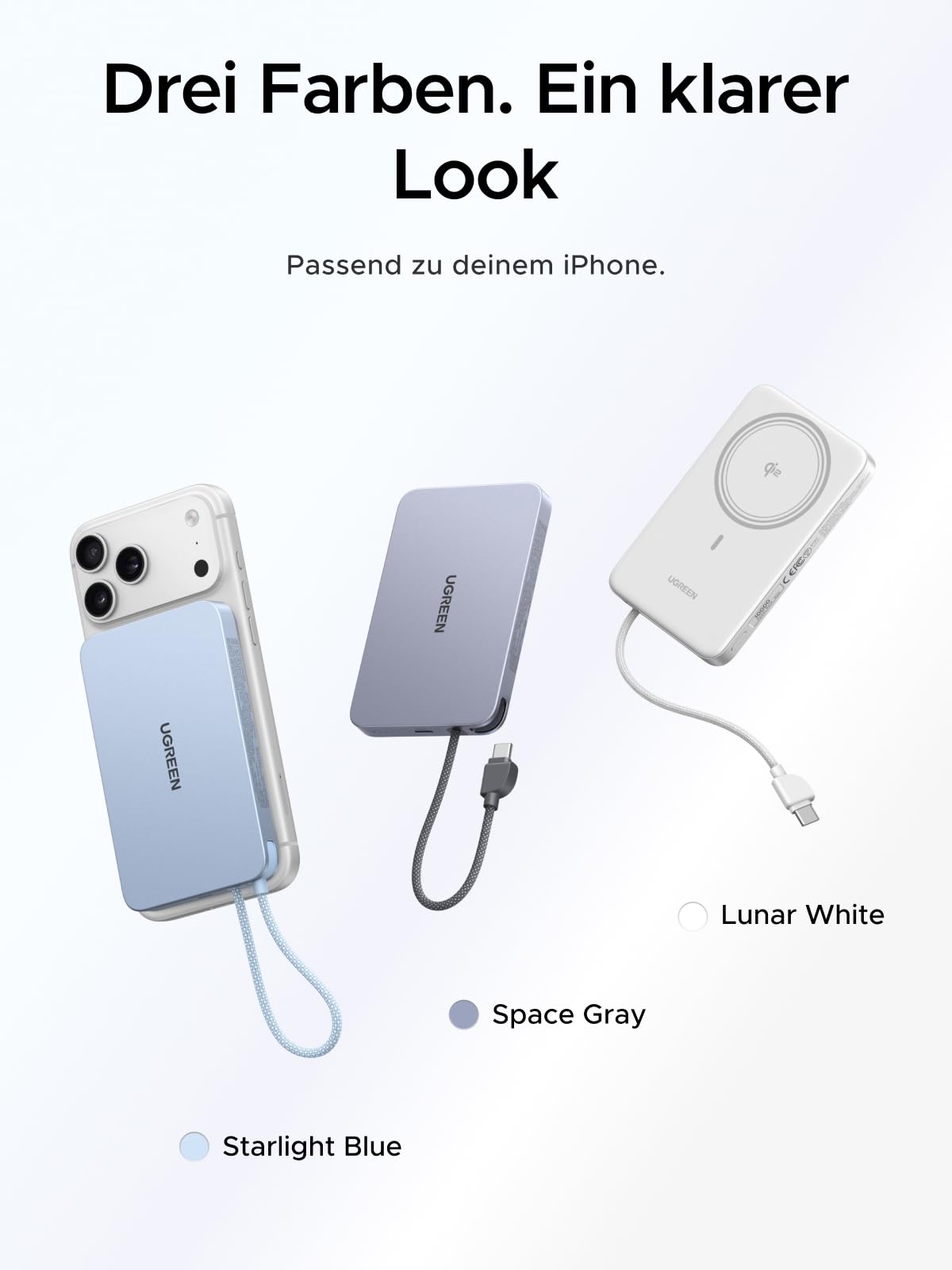 UGREEN MagFlow Air Ultra Slim Powerbank Magsafe 10000mAh Qi2 15W, (Grau) | PD30W, Qi2 Zertifiziert, Hochwertige ATL-Zellen, für iPhone 17-12, Integriertes Kabel, für Reisen und den Weg zur Arbeit